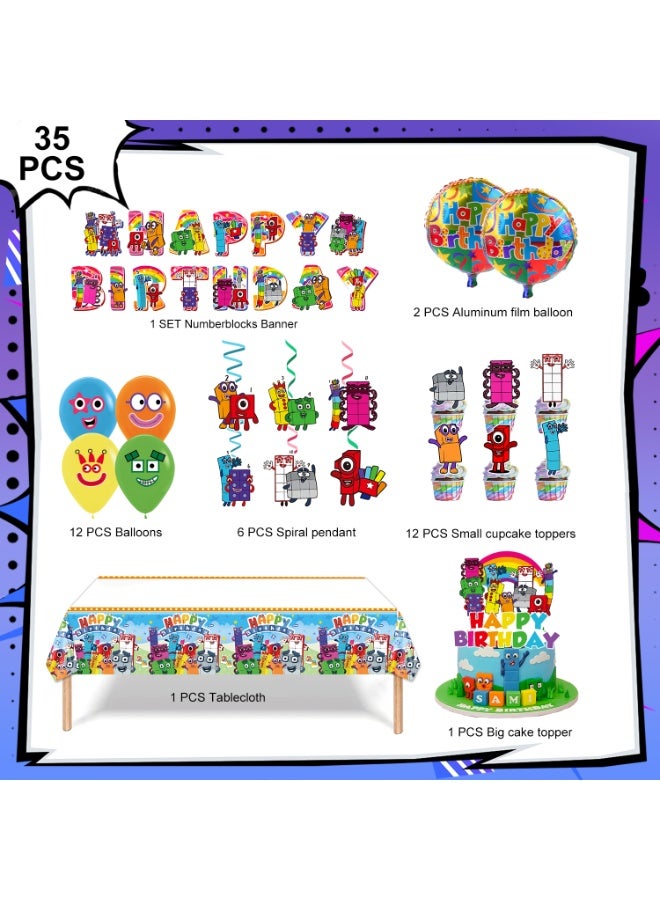 FRUITFUL PARTY 35pcs Numberblocks Birthday Party Decorations - Number Blocks Balloons Banner Tablecloth Cupcake Toppers etc Decoration Set Numberblocks Birthday Party Supplies - Image 2
